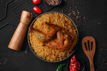 Chicken kabsa - homemade arabian rice, Saudi food.