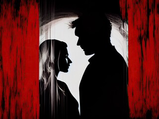 Couple in abusive relationship, domestic abuse, violence between man and woman, minimalist illustration. Generative AI