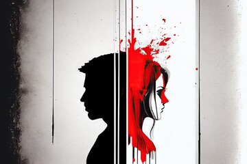 Couple in abusive relationship, domestic abuse, violence between man and woman, minimalist illustration. Generative AI - obrazy, fototapety, plakaty