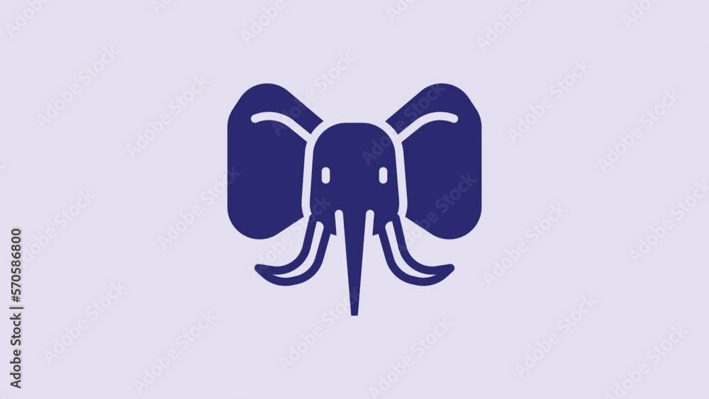 Poster blue elephant icon isolated on purple background. 4k video motion graphic animation