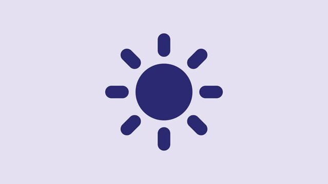 Blue Sun icon isolated on purple background. 4K Video motion graphic animation