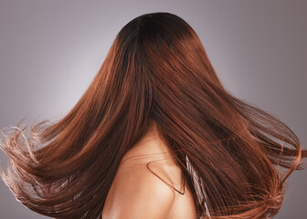 Beauty, hair and health with woman and wind for shampoo, salon and cosmetics transformation mockup....