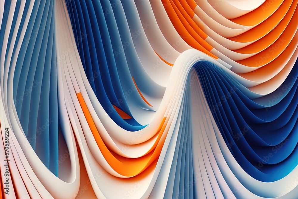 Poster red, white, and blue an abstract pattern of undulating lines in a rainbow of colors; copy space incl