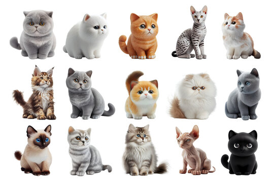Collection of different cat breeds, cute kitten illustration. Generative AI