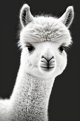 Baby alpaca drawing style and black and white. Generative AI. 