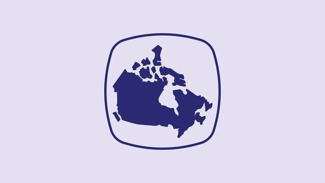 Blue Canada map icon isolated on purple background. 4K Video motion graphic animation