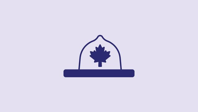 Blue Canadian ranger hat uniform icon isolated on purple background. 4K Video motion graphic animation