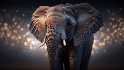 Fototapeta na wymiar Portrait of an elephant during golden hour. Beautiful wildlife and family photos, wallpaper, poster created with help of generative ai. 