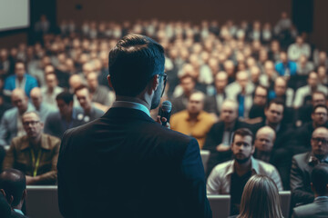 Successful businessman holds a business conference. ia generate