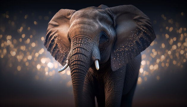 Portrait of an elephant during golden hour. Beautiful wildlife and family photos, wallpaper, poster created with help of generative ai. 