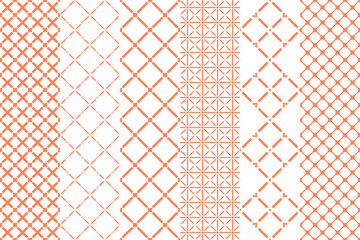 Seamless orange set of pattern on white background. Abstract futuristic geometric background. Modern graphic concept. 