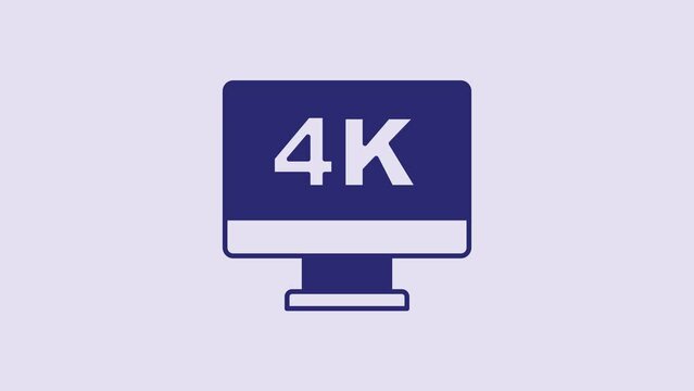 Blue Screen tv with 4k Ultra HD video technology icon isolated on purple background. 4K Video motion graphic animation
