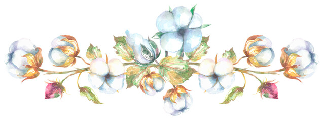 Fototapeta na wymiar Watercolor bouquet with hand draw cotton