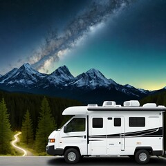 outdoor RV camping car van at the forest , generative art by A.I.