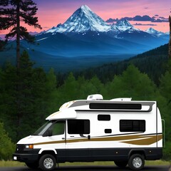 outdoor RV camping car van at the forest , generative art by A.I.