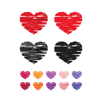 Collection set of doodle hearts vector