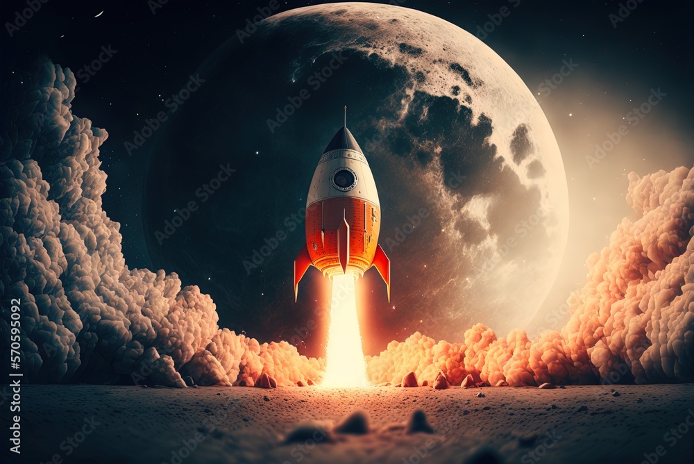 Poster launch of a little rocket from the lunar surface generative ai