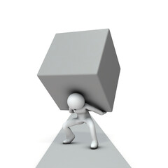 大きな負担を背負って歩く人物
