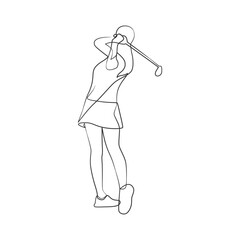 Continuous line drawing of golfer, Women playing golf