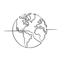 Earth continuous one line drawing vector illustration. World map one line art