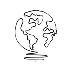 Earth continuous one line drawing vector illustration. World map one line art