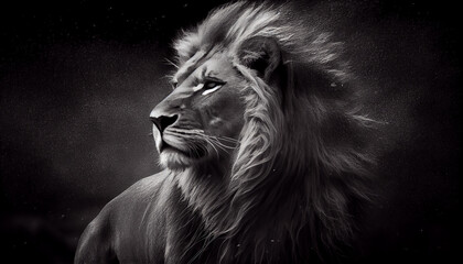 Schwarz weiß Portrait von einem Löwe. Perfektes Wandbild - Generative Ai