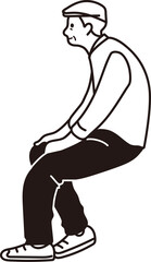 座っている老人　線画