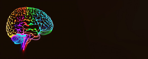 Neural networks in the head, Brain, neon color  - Generative Ai