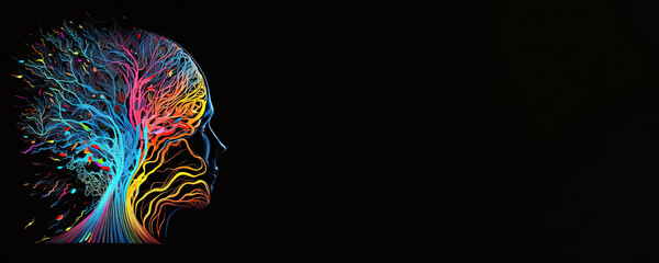 Neural networks in the head, Brain, neon color  - Generative Ai