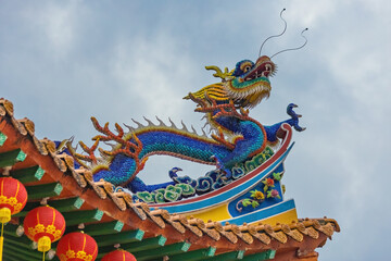 Dragon on Chinese temple roof in Malaysia