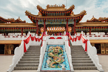 Thean Hou temple exterior detail, traditional chinese temple in Kuala Lumpur Malaysia