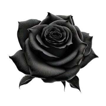 Black rose isolated. Highly detailed flower of black rose isolated on transparent. Generative AI