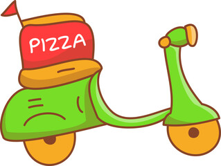 Pizza food delivery scooter, food illustration