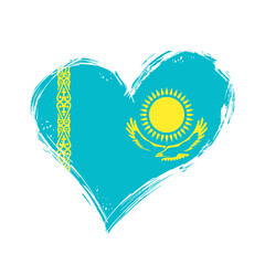 Kazakhstan flag heart-shaped grunge background. Vector illustration.