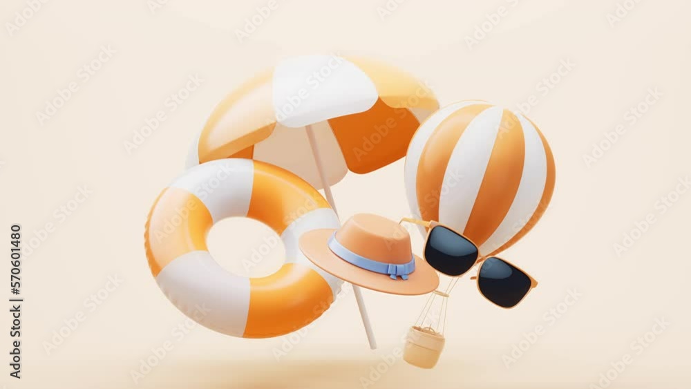 Poster loop animation of beach umbrellas and resort theme, 3d rendering.