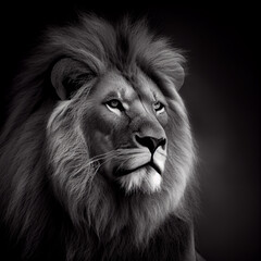 Fototapeta na wymiar Schwarz weiß Portrait von einem Löwe. Perfektes Wandbild - Generative Ai