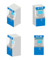 Blue ATM icon set, four different angles
