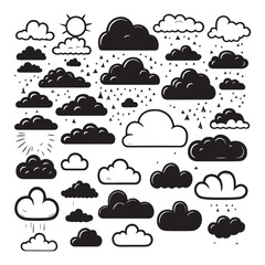 Cloud vector icon, logo set. cloud line art vector silhouette illustration