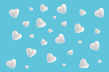 Fototapeta na wymiar White heart shapes on pastel blue background