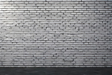 Background, white brick wall and black floor. AI generative.