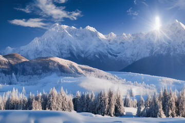 Fototapeta na wymiar A stunning mountain range with snow-capped peaks