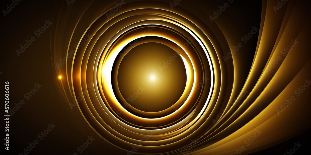 Aufkleber abstract gold background with circle lines and glowing light effect, generative ai