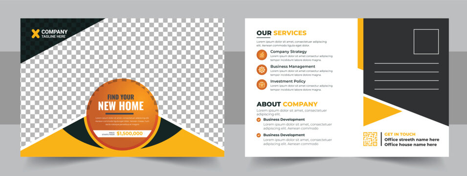 Real Estate Postcard Vector Template , Modern & Elegant Eddm Postcard Template For Home Sale