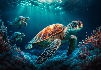 Obraz na płótnie Canvas turtle swimming in the sea created with Generative AI technology