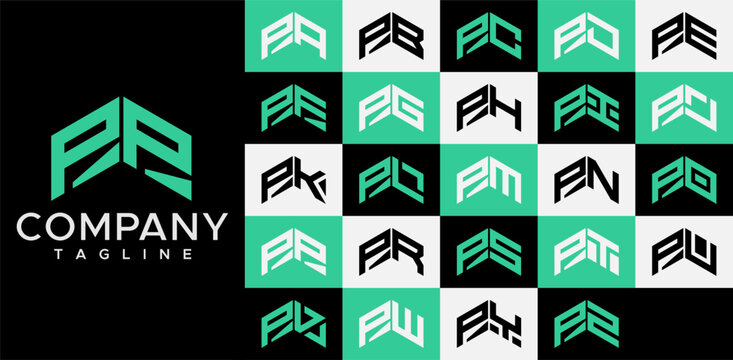 Abstract upward arrow line initial letter P PP logo design set