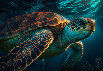Fototapeta premium turtle swimming in the sea created with Generative AI technology