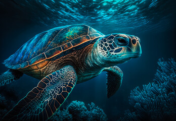 Fototapeta premium turtle swimming in the sea created with Generative AI technology