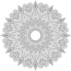 Mehndi Henna Drawing Circular Mandala pattern for tattoo, decoration premium product poster or painting. Decorative ornament in ethnic oriental style. Outline doodle hand draw illustration.