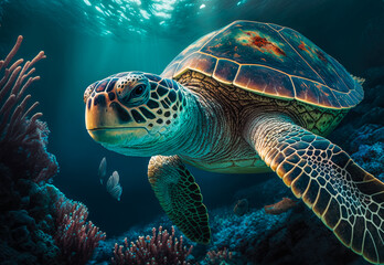 Fototapeta premium turtle swimming in the sea created with Generative AI technology