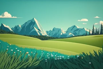 Peel and stick wall murals Green Blue Minimalistic simple Nature landscape with a lot of copy space - Minimalistic Nature Landscape - Minimalistic Nature Landscape Copy Space background wallpaper created with Generative AI technology